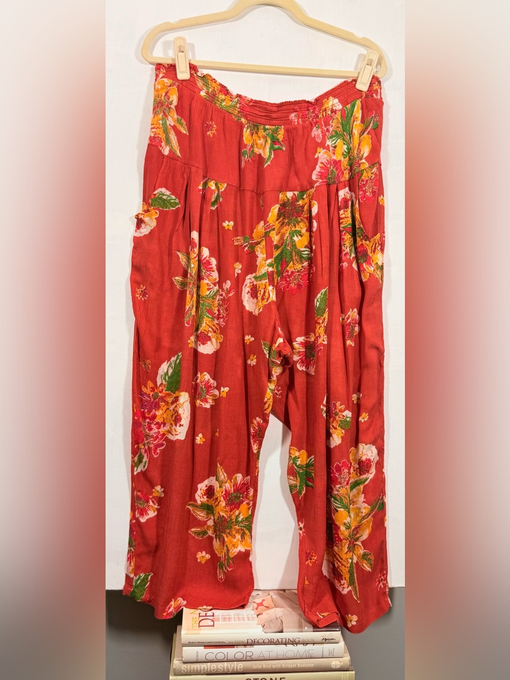 Free People Red Floral Wide-Leg Jumpsuit Pants